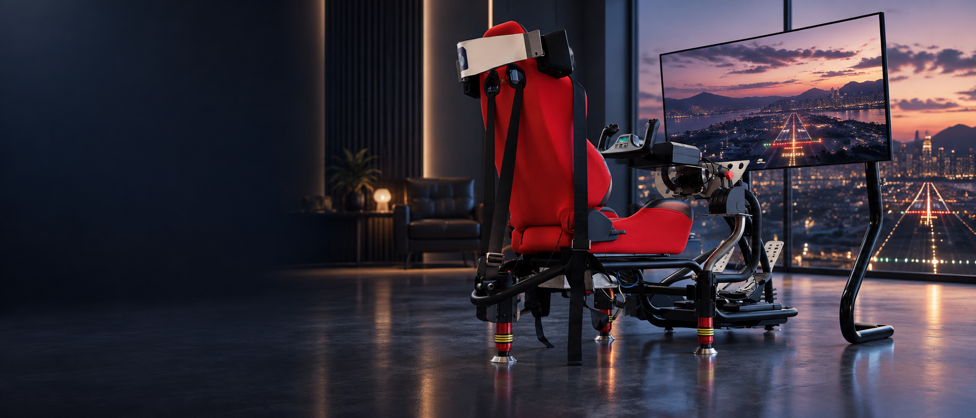 SimFX motion flight simulator in a premium aviation setting