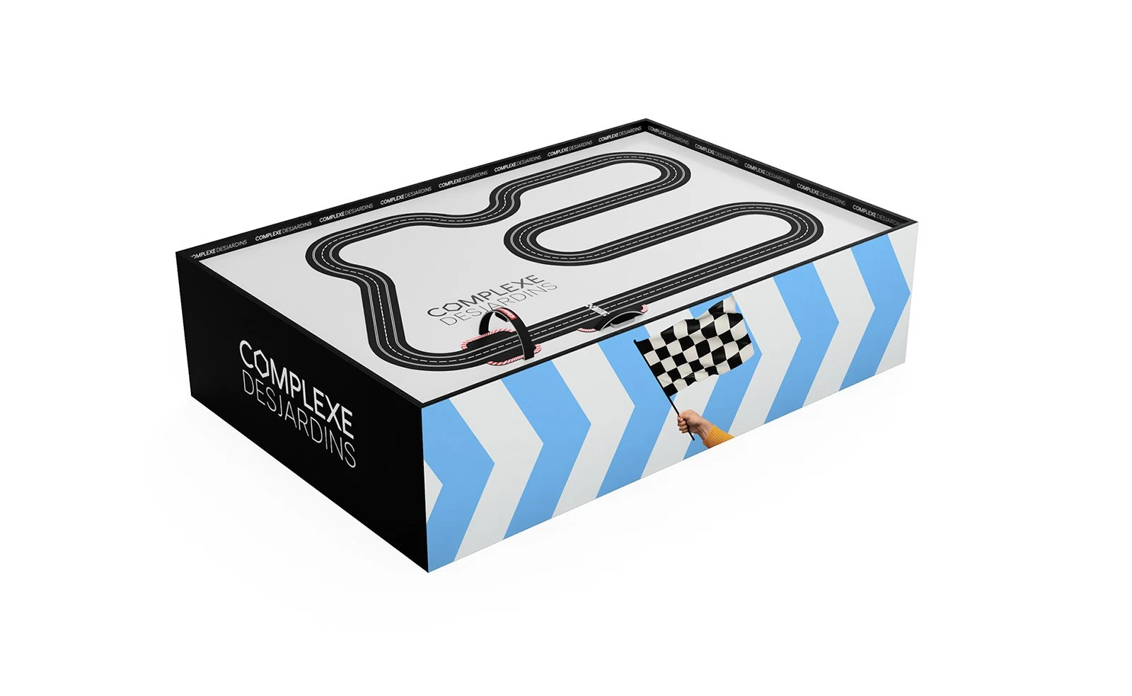 Complexe Desjardins branded slot-car racing concept